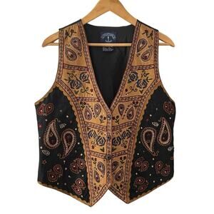 Vintage Solutions Paisley Embroidered Vest Size M 90s Boho Western